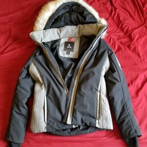FERA Black and Gray Ski Jacket with Faux Fur Hood